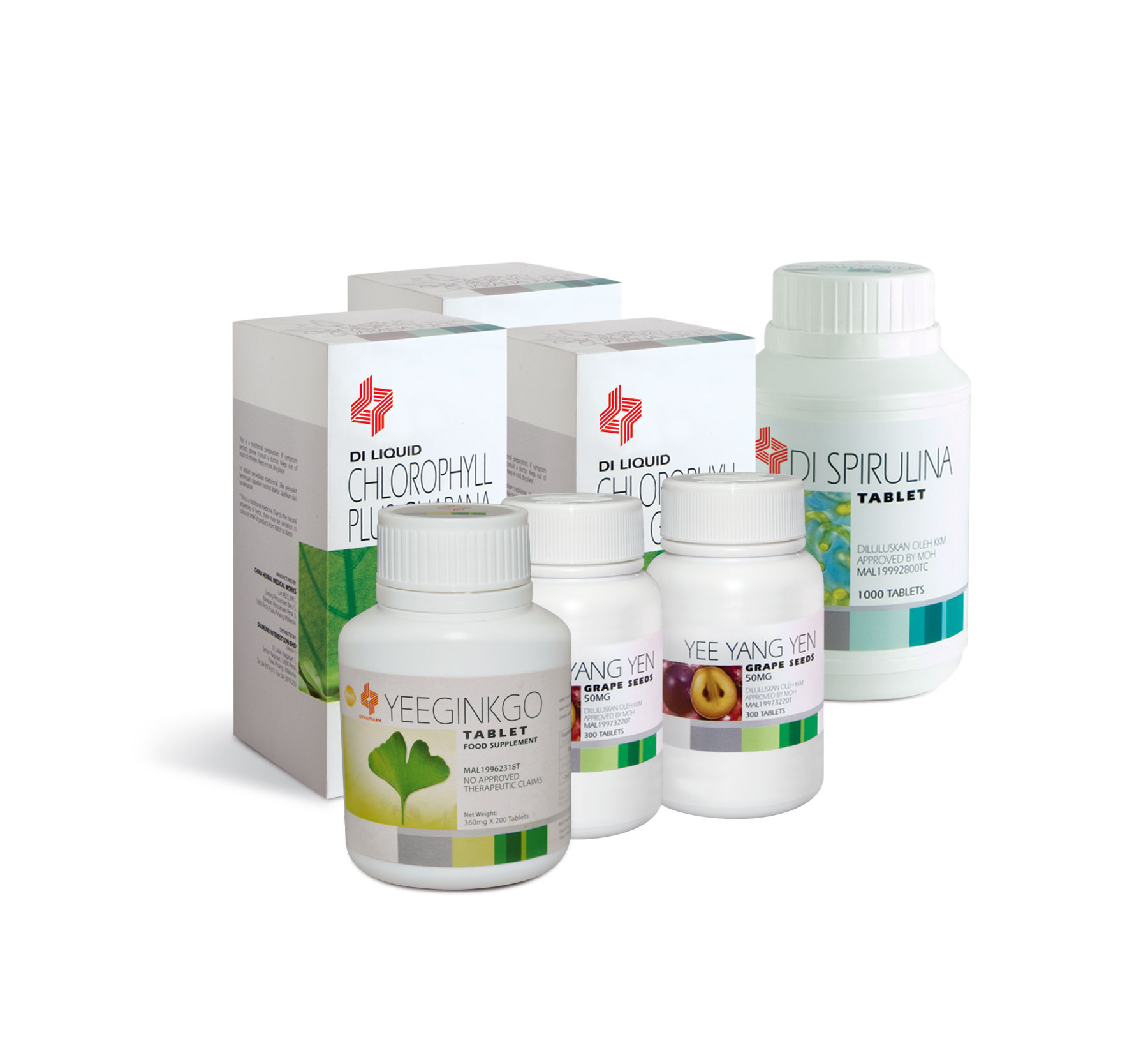 Php9,990.00 (3 Chlorophyll 500mL, 1 Yeeginkgo 200's, 2 Yeeyangyen 90's & 1 Spirulina 1000's)