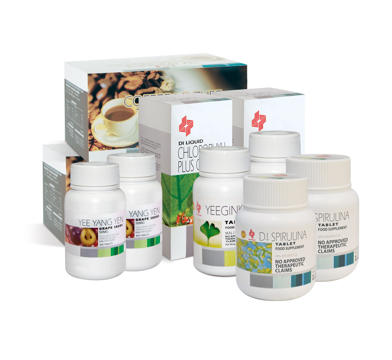 Php8,000.00 (2 Chlorophyll 500mL, 2 Ginkgo 90's, 2 Spirulina 300's, 2 Yeeyangyen 90's, & 2 Tongkat Ali Coffee 20's)